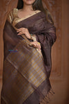 Shubh Lakshmi ~ Handloom Cotton Silk Saree in Dark Brown and Gold - verymuchindian.com