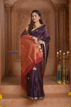 Shubh Lakshmi ~ Handloom Cotton Silk Saree in Dark Brown and Red - verymuchindian.com