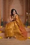Shubh Lakshmi ~ Handloom Cotton Silk Saree in Gold Yellow and Red - verymuchindian.com
