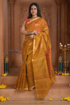 Shubh Lakshmi ~ Handloom Cotton Silk Saree in Gold Yellow and Red - verymuchindian.com