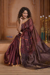 Shubh Lakshmi ~ Handloom Cotton Silk Saree in Maroon and Brown - verymuchindian.com