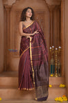 Shubh Lakshmi ~ Handloom Cotton Silk Saree in Maroon and Brown - verymuchindian.com