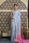 Shubh Lakshmi~ Handloom High Quality Pure Mysore Silk Saree in Powder Blue (Silk Mark Certified) - verymuchindian.com