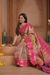 Shubh Lakshmi~ Handloom High Quality Pure Soft Brocade Silk Saree in Fuchsia Pink & Antique Gold (Silk Mark Certified) - verymuchindian.com