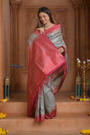 Shubh Lakshmi~ Handloom High Quality Pure Soft Silk Brocade Saree in Light Yellow (Silk Mark Certified) - verymuchindian.com