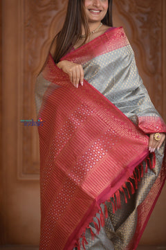 Shubh Lakshmi~ Handloom High Quality Pure Soft Silk Brocade Saree in Light Yellow (Silk Mark Certified) - verymuchindian.com