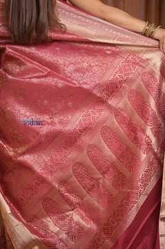 Shubh Lakshmi ~ Handloom High Quality Pure Soft Silk Brocade Saree in Rust (Silk Mark Certified) - verymuchindian.com