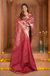 Shubh Lakshmi ~ Handloom High Quality Pure Soft Silk Brocade Saree in Rust (Silk Mark Certified) - verymuchindian.com