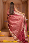 Shubh Lakshmi ~ Handloom High Quality Pure Soft Silk Brocade Saree in Rust (Silk Mark Certified) - verymuchindian.com