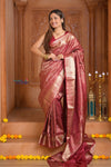 Shubh Lakshmi ~ Handloom High Quality Pure Soft Silk Brocade Saree in Rust (Silk Mark Certified) - verymuchindian.com