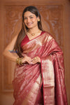Shubh Lakshmi ~ Handloom High Quality Pure Soft Silk Brocade Saree in Rust (Silk Mark Certified) - verymuchindian.com
