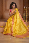 Shubh Lakshmi~ Handloom High Quality Pure Soft Silk Kota Saree in Light Yellow (Silk Mark Certified) - verymuchindian.com