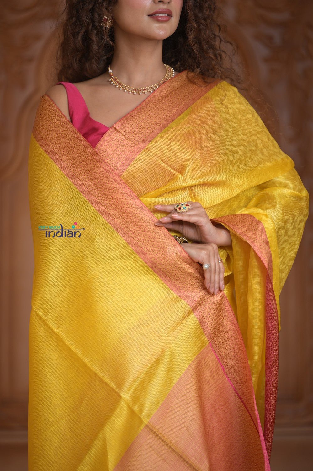 Shubh Lakshmi~ Handloom High Quality Pure Soft Silk Kota Saree in Light Yellow (Silk Mark Certified) - verymuchindian.com