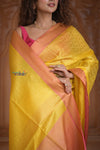 Shubh Lakshmi~ Handloom High Quality Pure Soft Silk Kota Saree in Light Yellow (Silk Mark Certified) - verymuchindian.com