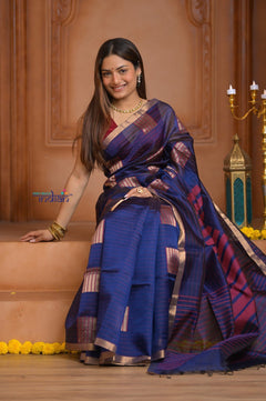 Shubh Lakshmi ~ Handloom High Quality Pure Soft Silk Kota Saree in Royal Blue (Silk Mark Certified) - verymuchindian.com
