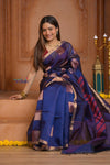 Shubh Lakshmi ~ Handloom High Quality Pure Soft Silk Kota Saree in Royal Blue (Silk Mark Certified) - verymuchindian.com