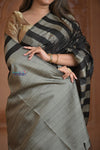 Shubh Lakshmi ~ Handloom High Quality Pure Soft Silk Saree in Black and Silver (Silk Mark Certified) - verymuchindian.com