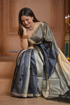 Shubh Lakshmi ~ Handloom High Quality Pure Soft Silk Saree in Black and Silver (Silk Mark Certified) - verymuchindian.com
