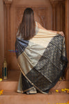 Shubh Lakshmi ~ Handloom High Quality Pure Soft Silk Saree in Black and Silver (Silk Mark Certified) - verymuchindian.com