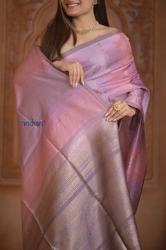 Shubh Lakshmi ~ Handloom High Quality Pure Soft Silk Saree in Blush Pink (Silk Mark Certified) - verymuchindian.com