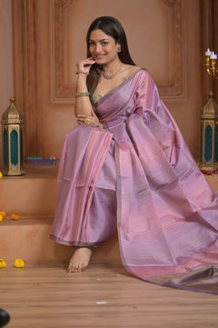 Shubh Lakshmi ~ Handloom High Quality Pure Soft Silk Saree in Blush Pink (Silk Mark Certified) - verymuchindian.com