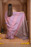 Shubh Lakshmi ~ Handloom High Quality Pure Soft Silk Saree in Blush Pink (Silk Mark Certified) - verymuchindian.com