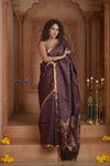 Shubh Lakshmi ~ Handloom High Quality Pure Soft Silk Saree in Brown (Silk Mark Certified) - verymuchindian.com