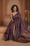 Shubh Lakshmi ~ Handloom High Quality Pure Soft Silk Saree in Brown (Silk Mark Certified) - verymuchindian.com