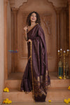 Shubh Lakshmi ~ Handloom High Quality Pure Soft Silk Saree in Brown (Silk Mark Certified) - verymuchindian.com