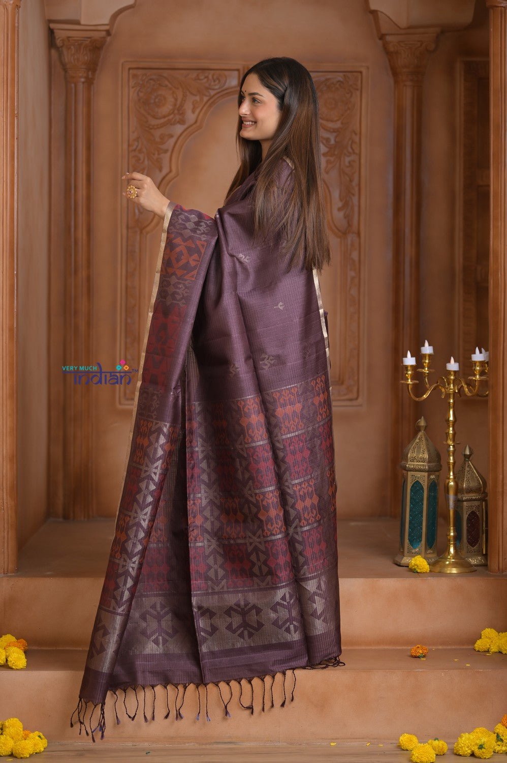Shubh Lakshmi ~ Handloom High Quality Pure Soft Silk Saree in Coffee Brown (Silk Mark Certified) - verymuchindian.com