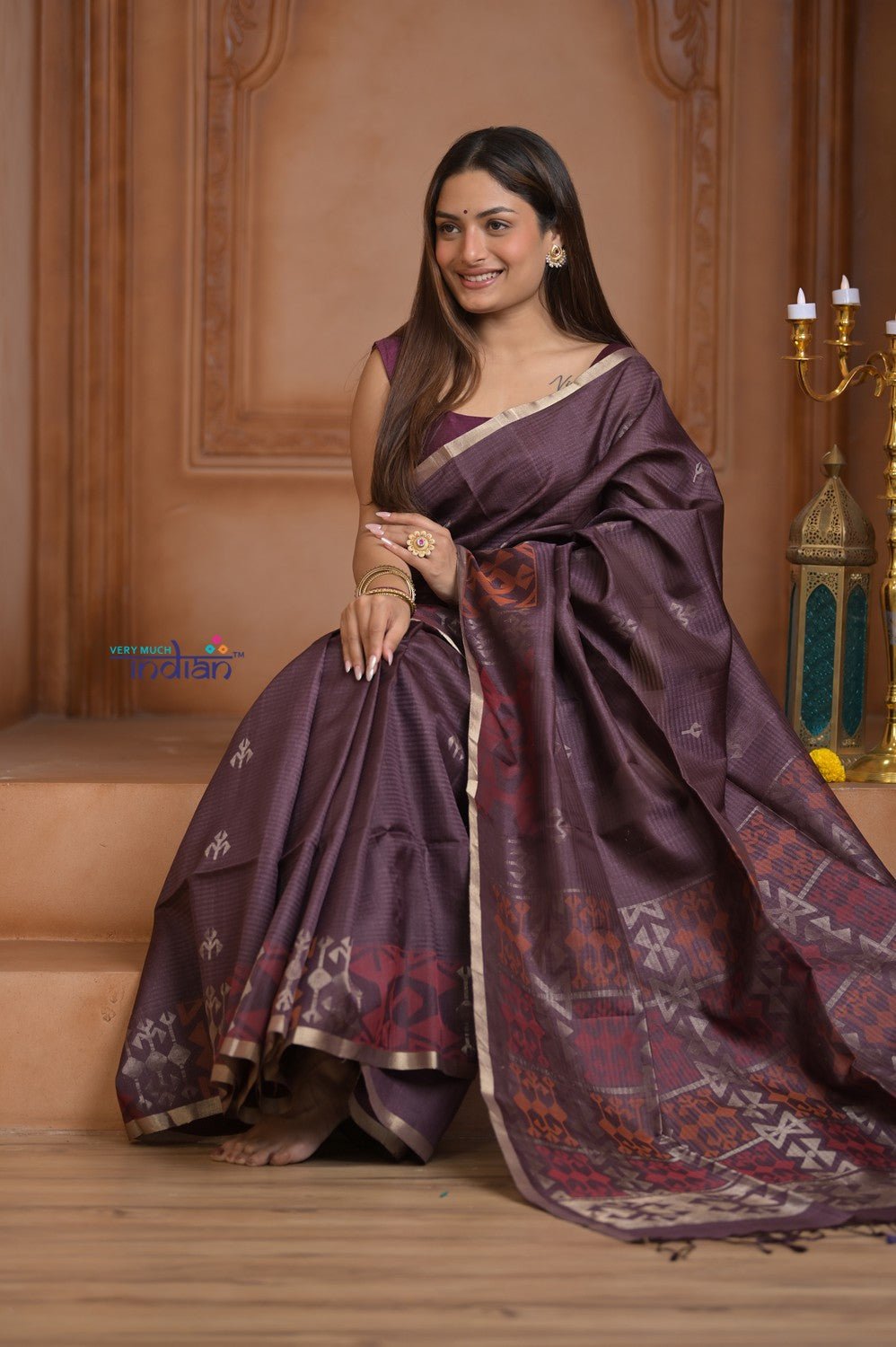 Shubh Lakshmi ~ Handloom High Quality Pure Soft Silk Saree in Coffee Brown (Silk Mark Certified) - verymuchindian.com
