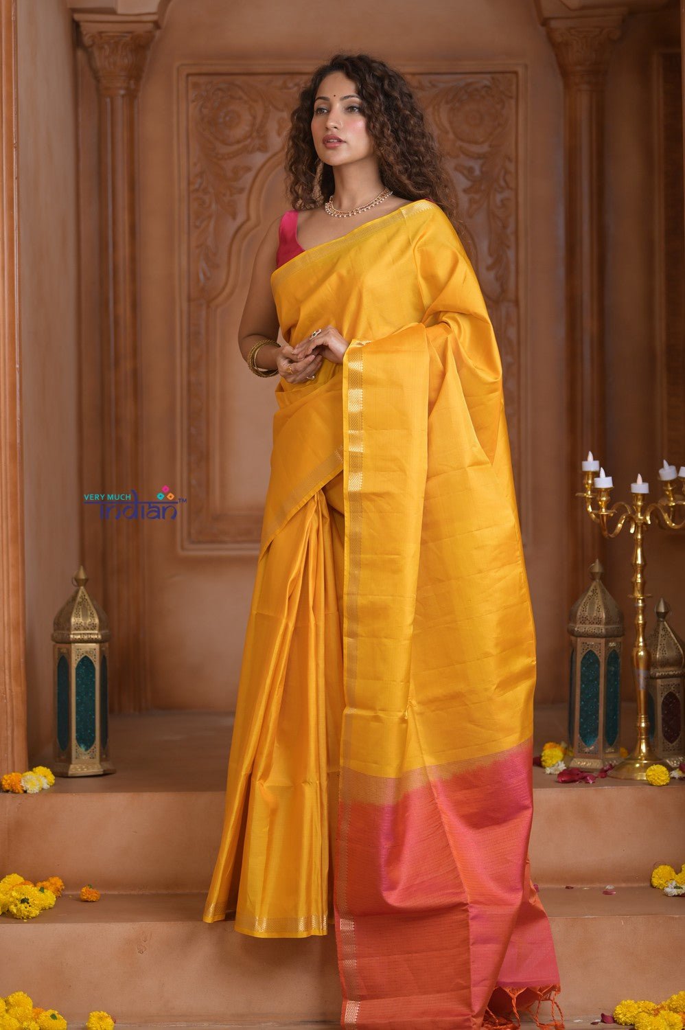 Shubh Lakshmi ~ Handloom High Quality Pure Soft Silk Saree in First Light Yellow (Silk Mark Certified) - verymuchindian.com