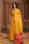Shubh Lakshmi ~ Handloom High Quality Pure Soft Silk Saree in First Light Yellow (Silk Mark Certified) - verymuchindian.com
