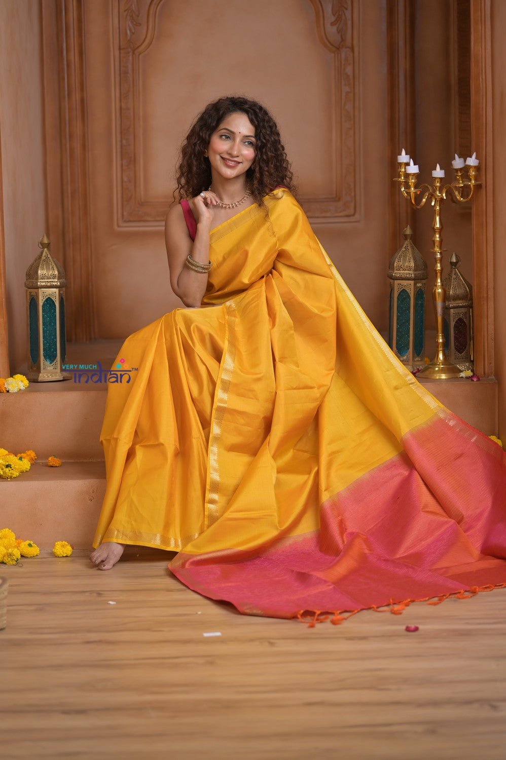 Shubh Lakshmi ~ Handloom High Quality Pure Soft Silk Saree in First Light Yellow (Silk Mark Certified) - verymuchindian.com