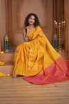 Shubh Lakshmi ~ Handloom High Quality Pure Soft Silk Saree in First Light Yellow (Silk Mark Certified) - verymuchindian.com