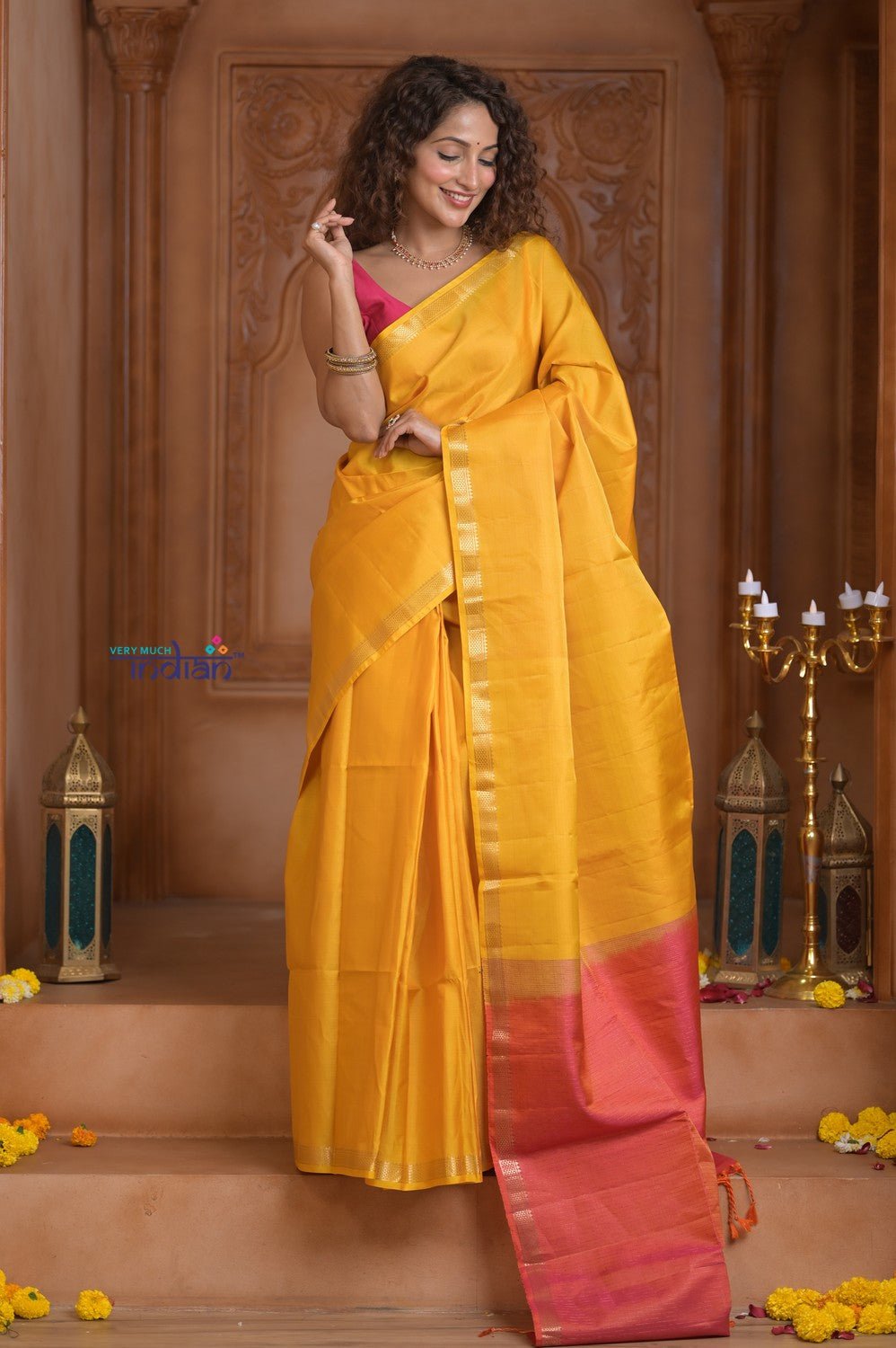 Shubh Lakshmi ~ Handloom High Quality Pure Soft Silk Saree in First Light Yellow (Silk Mark Certified) - verymuchindian.com