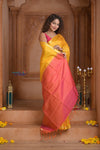 Shubh Lakshmi ~ Handloom High Quality Pure Soft Silk Saree in First Light Yellow (Silk Mark Certified) - verymuchindian.com