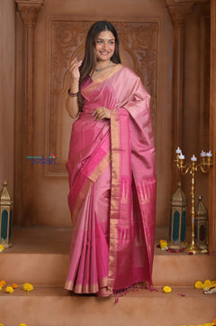 Shubh Lakshmi~ Handloom High Quality Pure Soft Silk Saree in Fuschia Pink (Silk Mark Certified) - verymuchindian.com