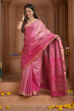 Shubh Lakshmi~ Handloom High Quality Pure Soft Silk Saree in Fuschia Pink (Silk Mark Certified) - verymuchindian.com