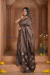 Shubh Lakshmi ~ Handloom High Quality Pure Soft Silk Saree in Gold Brown (Silk Mark Certified) - verymuchindian.com