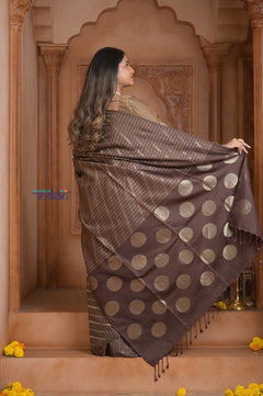 Shubh Lakshmi ~ Handloom High Quality Pure Soft Silk Saree in Gold Brown (Silk Mark Certified) - verymuchindian.com