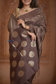 Shubh Lakshmi ~ Handloom High Quality Pure Soft Silk Saree in Gold Brown (Silk Mark Certified) - verymuchindian.com