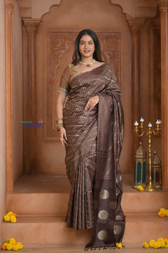 Shubh Lakshmi ~ Handloom High Quality Pure Soft Silk Saree in Gold Brown (Silk Mark Certified) - verymuchindian.com