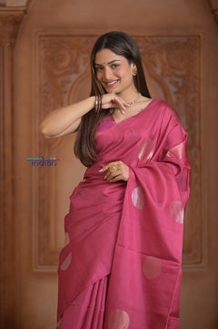 Shubh Lakshmi~ Handloom High Quality Pure Soft Silk Saree in Hot Pink (Silk Mark Certified) - verymuchindian.com