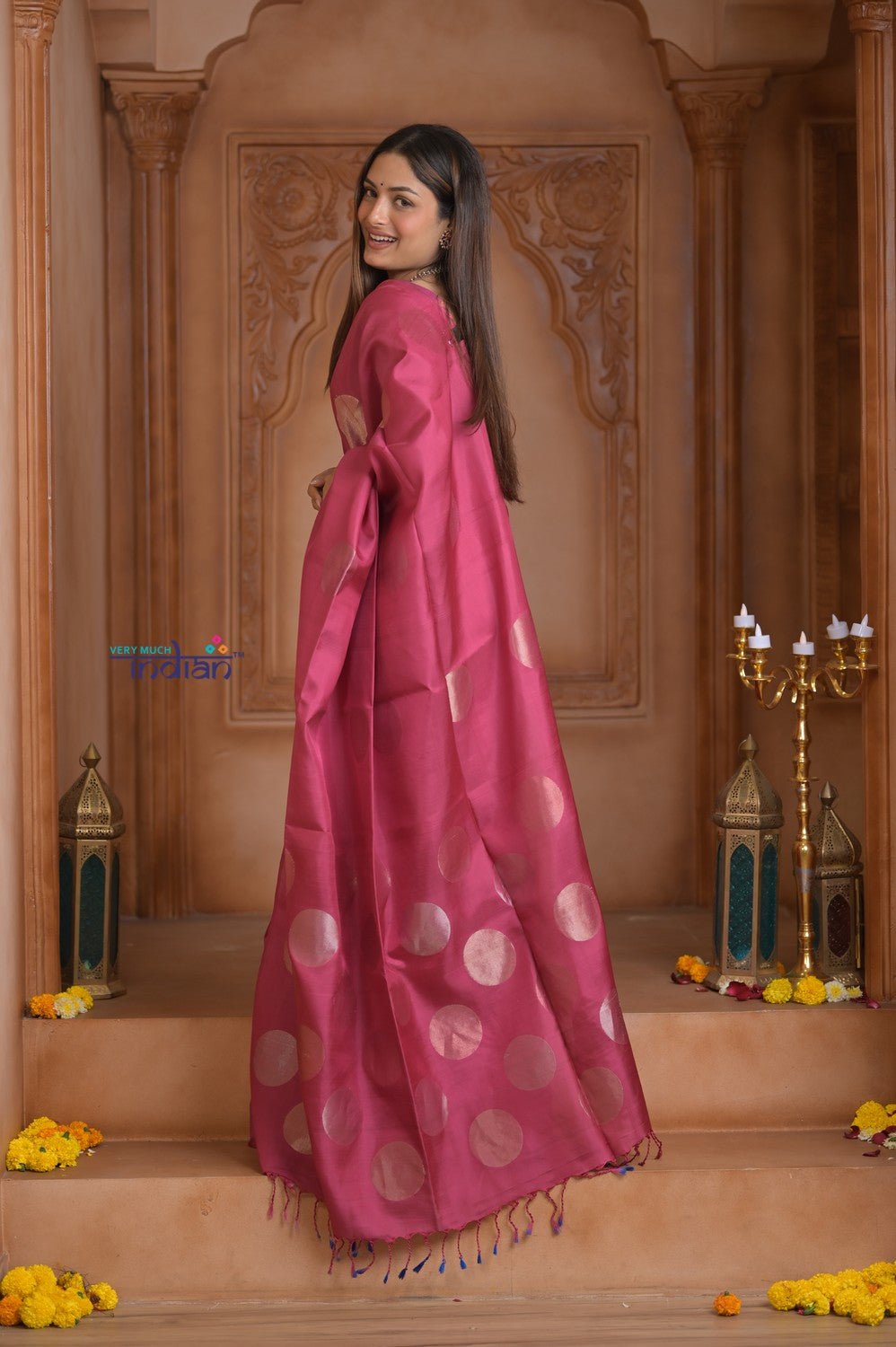 Shubh Lakshmi~ Handloom High Quality Pure Soft Silk Saree in Hot Pink (Silk Mark Certified) - verymuchindian.com