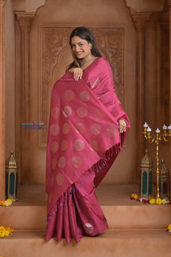 Shubh Lakshmi~ Handloom High Quality Pure Soft Silk Saree in Hot Pink (Silk Mark Certified) - verymuchindian.com