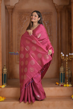 Shubh Lakshmi~ Handloom High Quality Pure Soft Silk Saree in Hot Pink (Silk Mark Certified) - verymuchindian.com