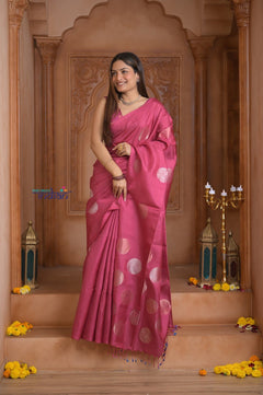 Shubh Lakshmi~ Handloom High Quality Pure Soft Silk Saree in Hot Pink (Silk Mark Certified) - verymuchindian.com