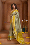Shubh Lakshmi ~ Handloom High Quality Pure Soft Silk Saree in Lemon Green and Yellow (Silk Mark Certified) - verymuchindian.com