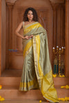 Shubh Lakshmi ~ Handloom High Quality Pure Soft Silk Saree in Lemon Green and Yellow (Silk Mark Certified) - verymuchindian.com